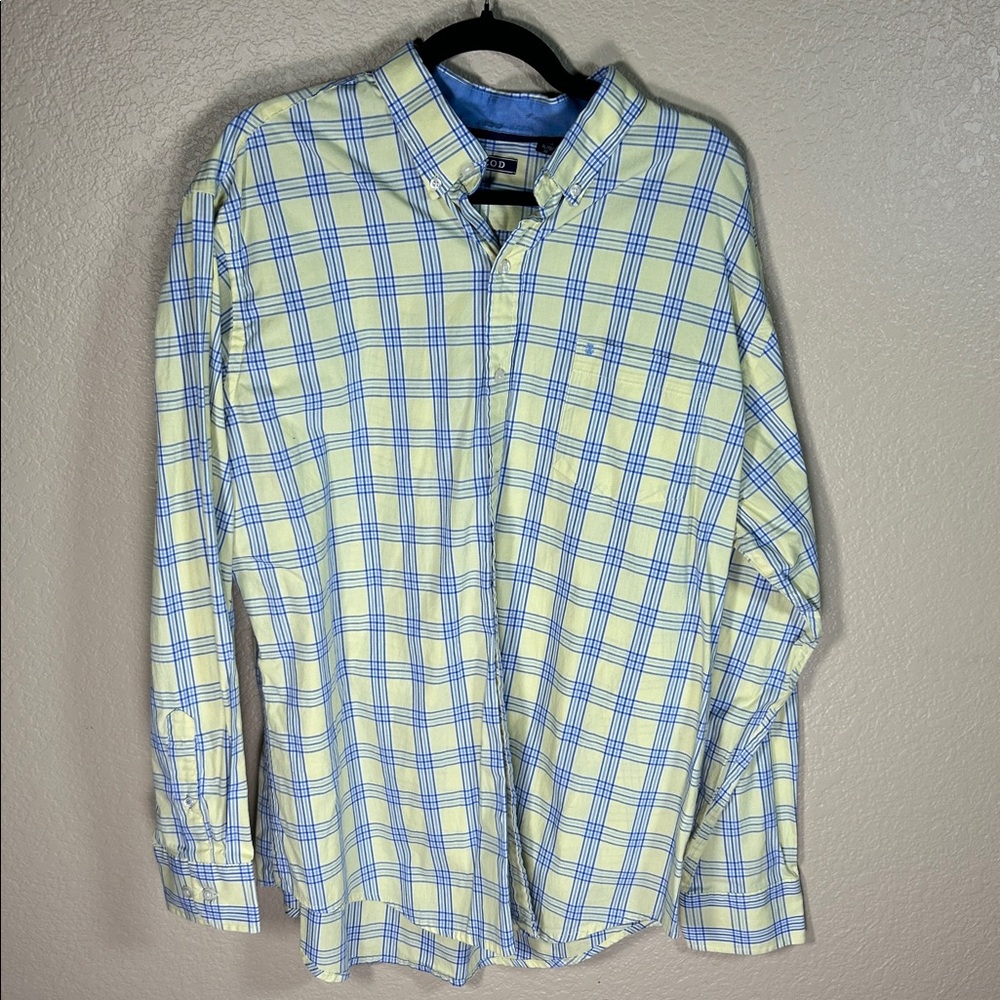 Izod Men’s Yellow & Blue Plaid Button-Down Shirt – Size XL